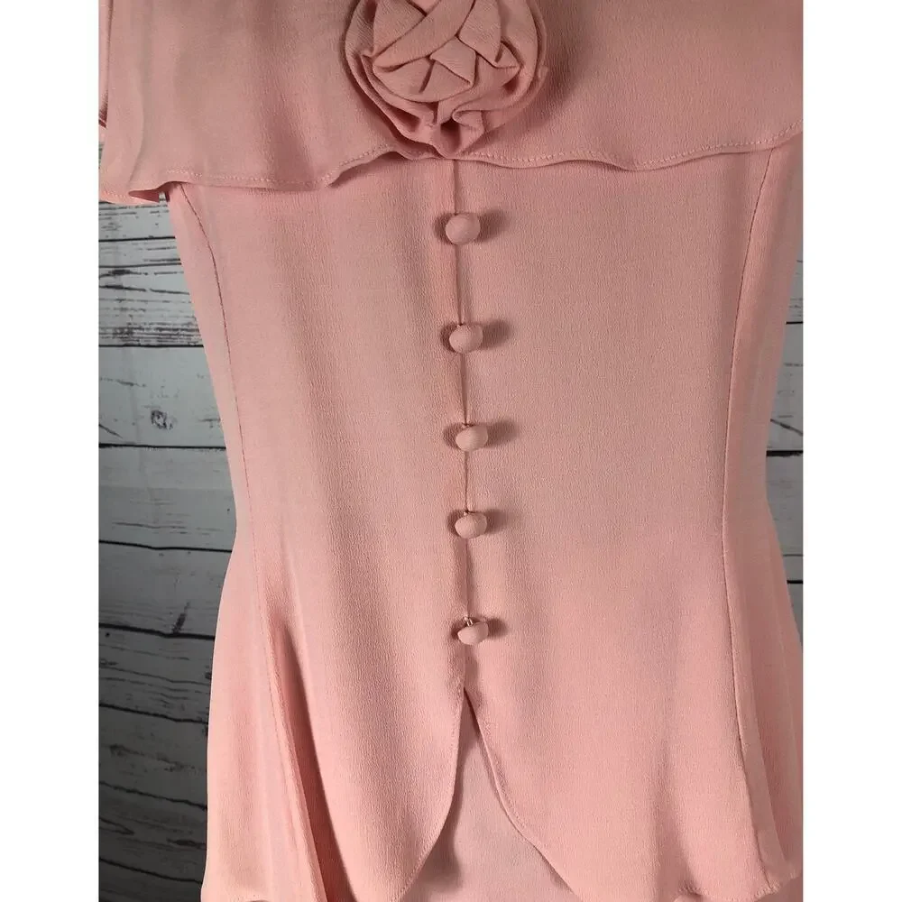 Vintage 80's Jessica McClintock Pink Dress ruffled collar button front size 12